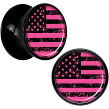 Load image into Gallery viewer, Black Acrylic Pink American Flag Saddle Plug Set 1/2
