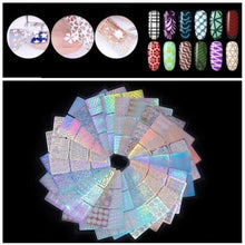 Load image into Gallery viewer, Hollow Nail Sticker Stylish Self-adhesive Manicure Sticker Nail Art Accessory 3D Christmas Nail Art Decoration Stickers Decoration New Gold Nail Transfer Foils for Nail Arts Nails Supply Holographic Effect Nail Art Foil Stickers Holographic Nail Art