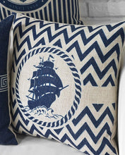 Load image into Gallery viewer, Home Decorative Pillows Mediterranean Pillow Cover Blue Anchor Navigation Compass Sailboat Pillowcase Decorative Cushion Cover For Home Cover Sea Blue Compass Marine Ship Linen Pillow Case Cushion Cover 45x45CM