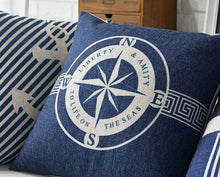 Load image into Gallery viewer, Home Decorative Pillows Mediterranean Pillow Cover Blue Anchor Navigation Compass Sailboat Pillowcase Decorative Cushion Cover For Home Cover Sea Blue Compass Marine Ship Linen Pillow Case Cushion Cover 45x45CM