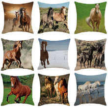 Load image into Gallery viewer, Horse Pattern Pillow Cover Running Horses Cotton Linen Square Cushion Cover Standard Pillowcase for Men Women Home Decorative Sofa Armchair Bedroom Livingroom Farmhouse 45x45CM