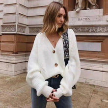 Load image into Gallery viewer, Hot Look Stylish Women's Knitted Cardigans Sweater Fashionable Autumn Long Sleeve Loose Coat Casual Button Thick V Neck Solid Female Tops