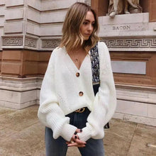 Load image into Gallery viewer, Hot Look Stylish Women's Knitted Cardigans Sweater Fashionable Autumn Long Sleeve Loose Coat Casual Button Thick V Neck Solid Female Tops