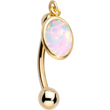 Load image into Gallery viewer, 14K Gold Handcrafted White Faux Opal Reversible Dangle Belly Ring