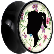 Load image into Gallery viewer, Black Acrylic Man Woman Floral Silhouette Saddle Plug Set 20mm