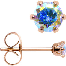 Load image into Gallery viewer, 3mm Aurora CZ Gem Rose Gold IP Post Stud Earrings