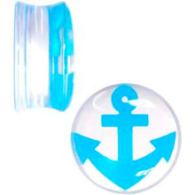 Load image into Gallery viewer, Clear Acrylic Double Flare Blue Turquoise Anchor Saddle Plug Set 18mm - 20mm