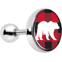 Load image into Gallery viewer, 16G 1/4 Red Black Plaid Polar Bear Tragus Cartilage Earring