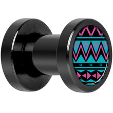 Load image into Gallery viewer, Pink Teal Tribal Print Black Anodized Screw Fit Plug Set 4G