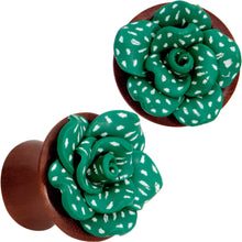 Load image into Gallery viewer, Handcrafted Rosewood Speckled Green Succulent Saddle Plug Set Sizes 14mm to 20mm