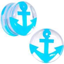 Load image into Gallery viewer, Clear Acrylic Double Flare Blue Turquoise Anchor Saddle Plug Set 18mm - 20mm