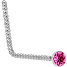Load image into Gallery viewer, Pink 2mm Gem Inlay So Twisted L Shaped Nose Ring