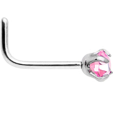 Load image into Gallery viewer, 20G 1/4 Pink 3mm CZ Gem Steel L-Shape Nose Ring