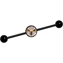 Load image into Gallery viewer, 14G Full Color Owl Black Industrial Barbell 37mm