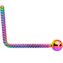 Load image into Gallery viewer, 2mm Ball End Rainbow IP So Twisted L Shaped Nose Ring