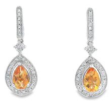 Load image into Gallery viewer, .89ct Citrine Diamond Dangle Earrings 10KT White Gold