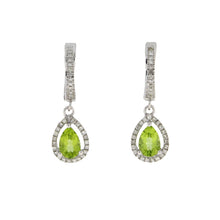 Load image into Gallery viewer, .88ct Peridot Diamond Dangle Earrings 14KT White Gold
