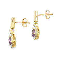 Load image into Gallery viewer, .88ct Amethyst Diamond Dangle Earrings 10KT Yellow Gold