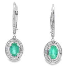 Load image into Gallery viewer, .90ct Emerald Diamond Dangle Earrings 10KT White Gold