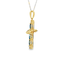 Load image into Gallery viewer, Sapphire Cross Religious Pendant 10KT Yellow Gold