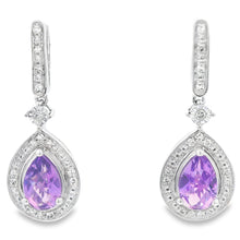 Load image into Gallery viewer, .88ct Amethyst Diamond Dangle Earrings 10KT White Gold