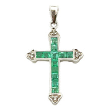 Load image into Gallery viewer, Emerald Diamond Cross Religious Pendant 10KT White Gold