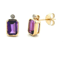 Load image into Gallery viewer, .53ct Amethyst Diamond Stud Earrings 10KT Yellow Gold