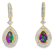 Load image into Gallery viewer, Mystic Fire Topaz Dangle Earrings 10KT Yellow Gold