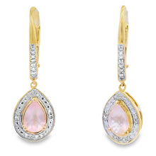 Load image into Gallery viewer, Rose Quartz Diamond Dangle Earrings 10KT Yellow Gold