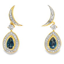 Load image into Gallery viewer, London Blue Topaz Dangle Earrings 10KT Yellow Gold