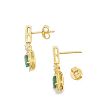 Load image into Gallery viewer, .95ct Emerald Diamond Dangle Earrings 10KT Yellow Gold