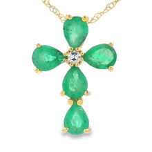 Load image into Gallery viewer, .52ct Emerald Cross Religious Pendant 10KT Yellow Gold