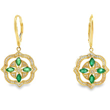 Load image into Gallery viewer, 1.28ct Emerald Diamond Dangle Earrings 14KT Yellow Gold