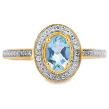 Load image into Gallery viewer, Genuine .40ct Aquamarine Diamond Ring 10KT Yellow Gold
