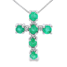 Load image into Gallery viewer, Emerald Diamond Cross Religious Pendant 10KT White Gold