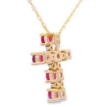 Load image into Gallery viewer, Ruby Diamond Cross Religious Pendant 10KT Yellow Gold