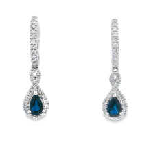 Load image into Gallery viewer, .80ct Sapphire Diamond Dangle Earrings 10KT White Gold