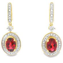 Load image into Gallery viewer, 1.20ct Garnet Diamond Dangle Earrings 10KT Yellow Gold