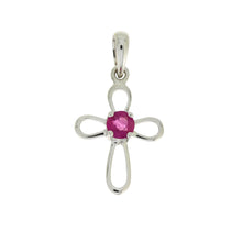 Load image into Gallery viewer, .22ct Ruby Cross Religious Pendant 10KT White Gold