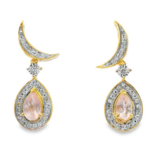 Load image into Gallery viewer, Rose Quartz Diamond Dangle Earrings 10KT Yellow Gold