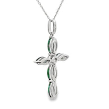 Load image into Gallery viewer, Emerald Diamond Cross Religious Pendant 10KT White Gold