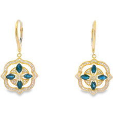 Load image into Gallery viewer, Sapphire Diamond Dangle Earrings 14KT Yellow Gold