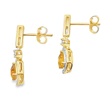 Load image into Gallery viewer, .89ct Citrine Diamond Dangle Earrings 10KT Yellow Gold