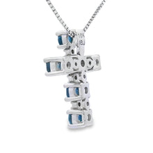 Load image into Gallery viewer, .32ct Sapphire Cross Religious Pendant 10KT White Gold