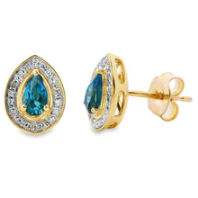 Load image into Gallery viewer, .57ct London Blue Topaz Stud Earrings 10KT Yellow Gold