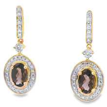 Load image into Gallery viewer, .88ct Quartz Diamond Dangle Earrings 10KT Yellow Gold