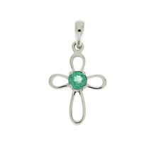 Load image into Gallery viewer, .19ct Emerald Cross Religious Pendant 10KT White Gold