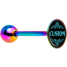 Load image into Gallery viewer, Custom Teal Personalized Name Rainbow Barbell Tongue Ring