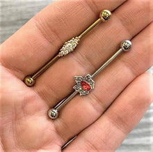 Load image into Gallery viewer, 14G Clear CZ Gem Gold Tone Texture Industrial Barbell 38mm