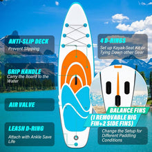 Load image into Gallery viewer, Inflatable Paddle Board Stand up Adults with Adjustable Paddle and Removable Fin Orange